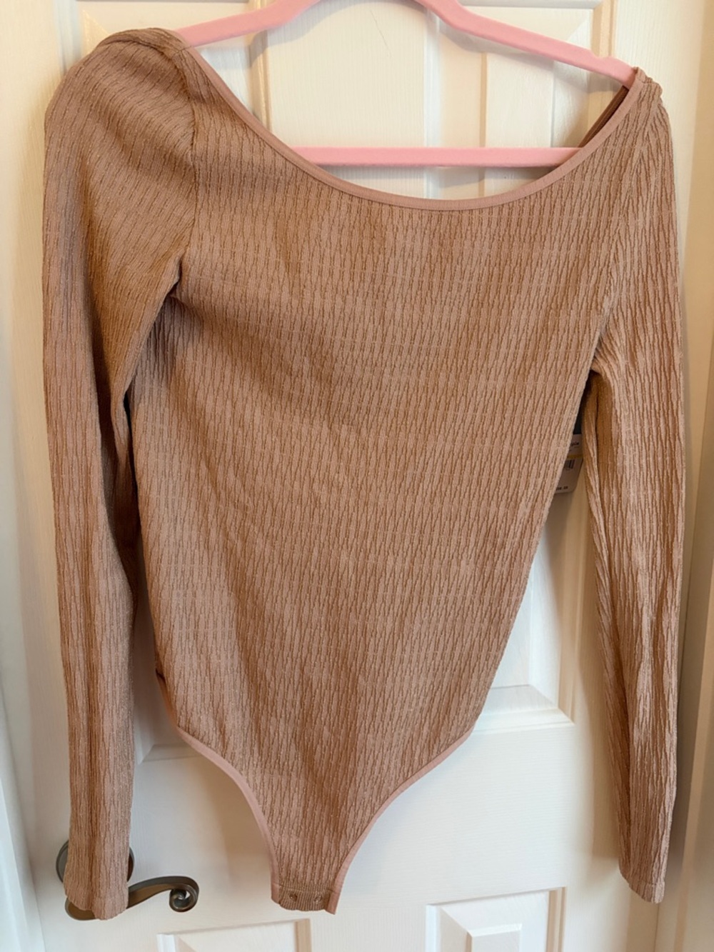 Free People Ribbed Scoop Neck Long-Sleeve Bodysuit — Taupe